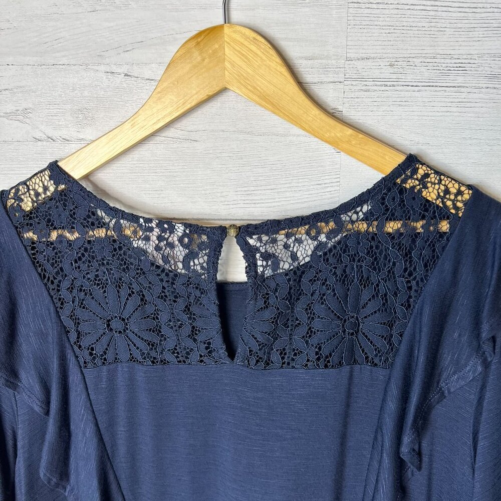 Knox Rose Blouse Womens Size XXL Navy Indigo Ink Floral Lace Babydoll Top - Picture 13 of 16